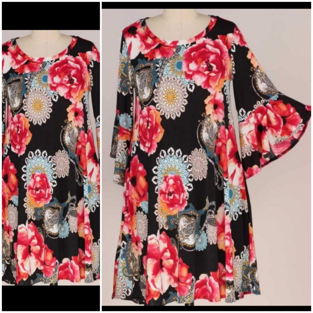 Floral Stretchy Dress or Tunic Pockets 1x 2x 3x Plus Comfortable